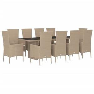 VidaXL 11-delige Tuinset met kussens poly rattan beige