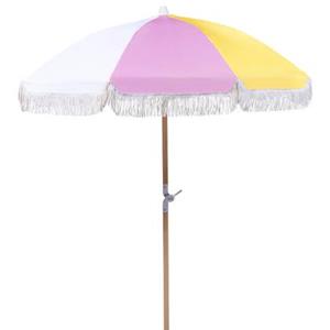 beliani Sonnenschirm mit Volant Regenschutz Holzmast bunt rund ⌀ 150 cm Boho Mondello - Gelb
