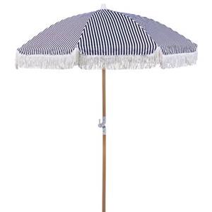 beliani Sonnenschirm mit Volant Regenschutz Holzmast schwarz rund ⌀ 150 cm Boho Mondello - Schwarz