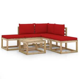 VIDAXL 6-tlg. Garten-lounge-set Mit Roten Kissen