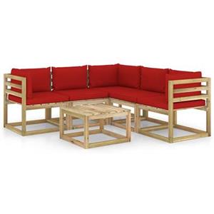 VIDAXL 6-tlg. Garten-lounge-set Mit Roten Kissen