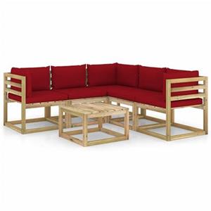 VIDAXL 6-tlg. Garten-lounge-set Mit Weinroten Kissen