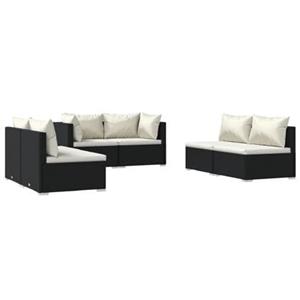 VidaXL 6-delige Loungeset met kussens poly rattan zwart