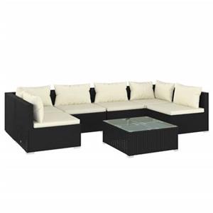 vidaXL 7-delige Loungeset met kussens poly rattan zwart