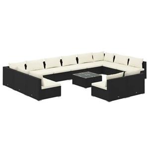 vidaXL 13-delige Loungeset met kussens poly rattan zwart