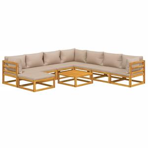 vidaXL 9-delige Loungeset met kussens massief hout taupe