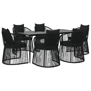 Vidaxl 7-tlg. Garten-essgruppe Mit Kissen Schwarz Pvc-rattan