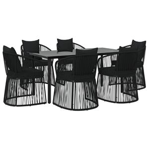 Vidaxl 7-tlg. Garten-essgruppe Mit Kissen Schwarz Pvc-rattan