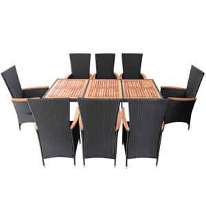 VIDAXL 9-tlg. Garten-essgruppe Poly Rattan Akazienholz Schwarz