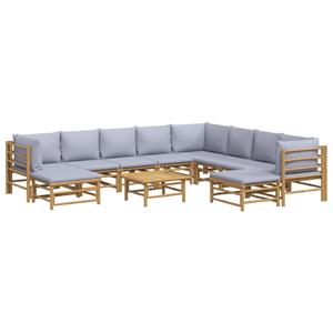 Vidaxl 11-tlg. Garten-lounge-set Mit Hellgrauen Kissen Bambus