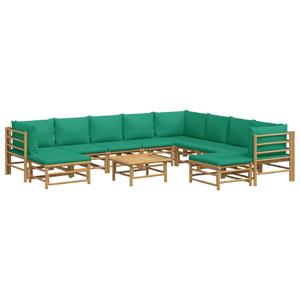 vidaXL 11-delige Loungeset met kussens bamboe groen