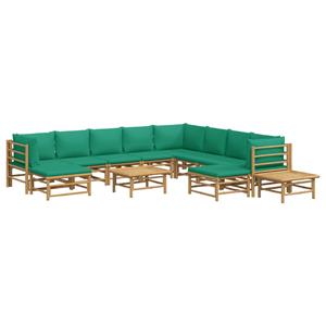 vidaXL 12-delige Loungeset met kussens bamboe groen