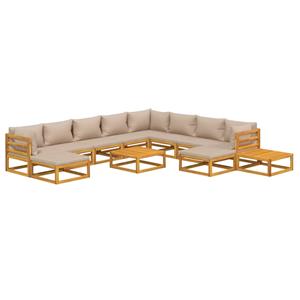 vidaXL 12-delige Loungeset met kussens massief hout taupe