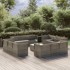 Vidaxl 13-tlg. Garten-lounge-set Mit Kissen Grau Poly Rattan