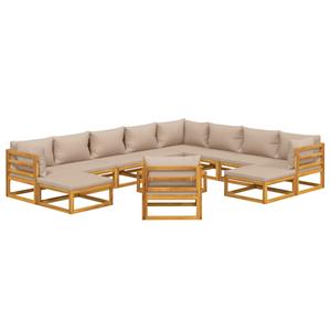 vidaXL 12-delige Loungeset met kussens massief hout taupe