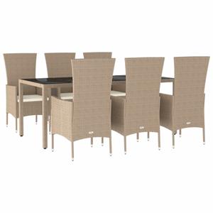 vidaXL 7-delige Tuinset met kussens poly rattan beige