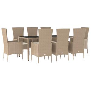 vidaXL 9-delige Tuinset met kussens poly rattan beige