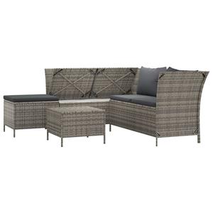 vidaXL 4-delige Loungeset met kussens poly rattan grijs