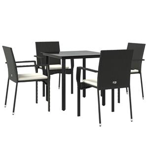 Vidaxl 5-tlg. Garten-essgruppe Mit Kissen Schwarz Poly Rattan