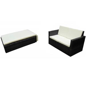 Vidaxl 2-tlg. Garten-lounge-set Mit Kissen Poly Rattan Schwarz