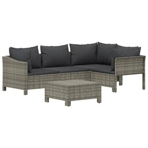 vidaXL 5-delige Loungeset met kussens poly rattan grijs