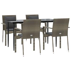 Vidaxl 5-tlg. Garten-lounge-set Mit Kissen Schwarz Grau Poly Rattan