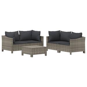 Vidaxl 5-tlg. Garten-lounge-set Mit Kissen Grau Poly Rattan