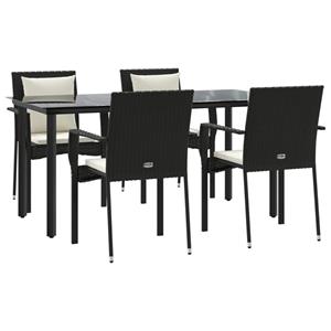 Vidaxl 5-tlg. Garten-essgruppe Mit Kissen Schwarz Poly Rattan