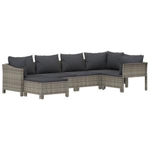 vidaXL 6-delige Loungeset met kussens poly rattan grijs