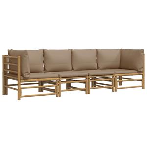 vidaXL 4-delige Loungeset met kussens bamboe taupe