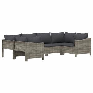 vidaXL 6-delige Loungeset met kussens poly rattan grijs