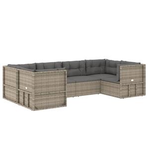 vidaXL 6-delige Loungeset met kussens poly rattan grijs