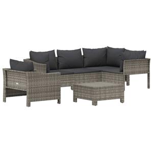 vidaXL 6-delige Loungeset met kussens poly rattan grijs