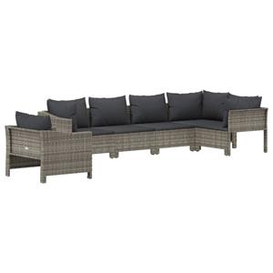 vidaXL 6-delige Loungeset met kussens poly rattan grijs