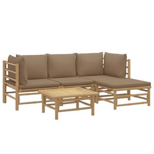 vidaXL 5-delige Loungeset met kussens bamboe taupe