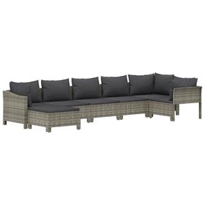 vidaXL 7-delige Loungeset met kussens poly rattan grijs