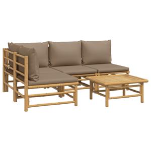 vidaXL 5-delige Loungeset met kussens bamboe taupe