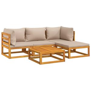 vidaXL 5-delige Loungeset met kussens massief hout taupe