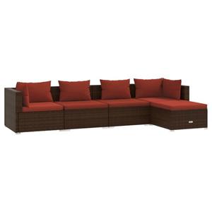 vidaXL 5-delige Loungeset met kussens poly rattan bruin