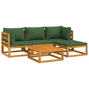 vidaXL 5-delige Loungeset met groene kussens massief hout