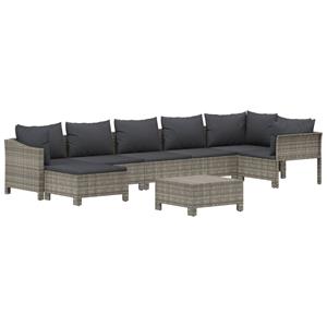 Vidaxl 8-tlg. Garten-lounge-set Mit Kissen Grau Poly Rattan