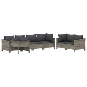 vidaXL 7-delige Loungeset met kussens poly rattan grijs