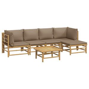 vidaXL 6-delige Loungeset met kussens bamboe taupe