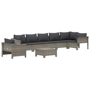 vidaXL 8-delige Loungeset met kussens poly rattan grijs