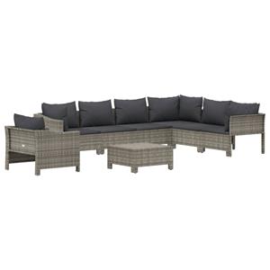 vidaXL 8-delige Loungeset met kussens poly rattan grijs