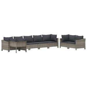 vidaXL 8-delige Loungeset met kussens poly rattan grijs