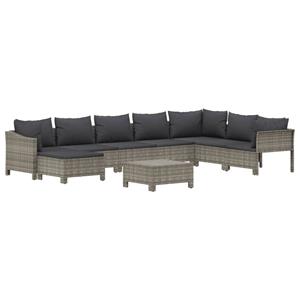 vidaXL 9-delige Loungeset met kussens poly rattan grijs