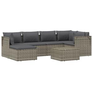 Vidaxl 7-tlg. Garten-lounge-set Mit Kissen Grau Poly Rattan