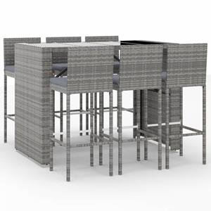 vidaXL 7-delige Tuinbarset met kussens poly rattan grijs