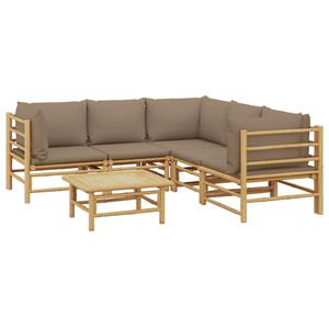 vidaXL 6-delige Loungeset met kussens bamboe taupe